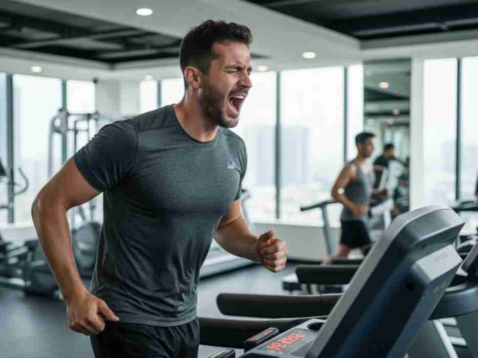 srednjovečni muškarac trči na traci